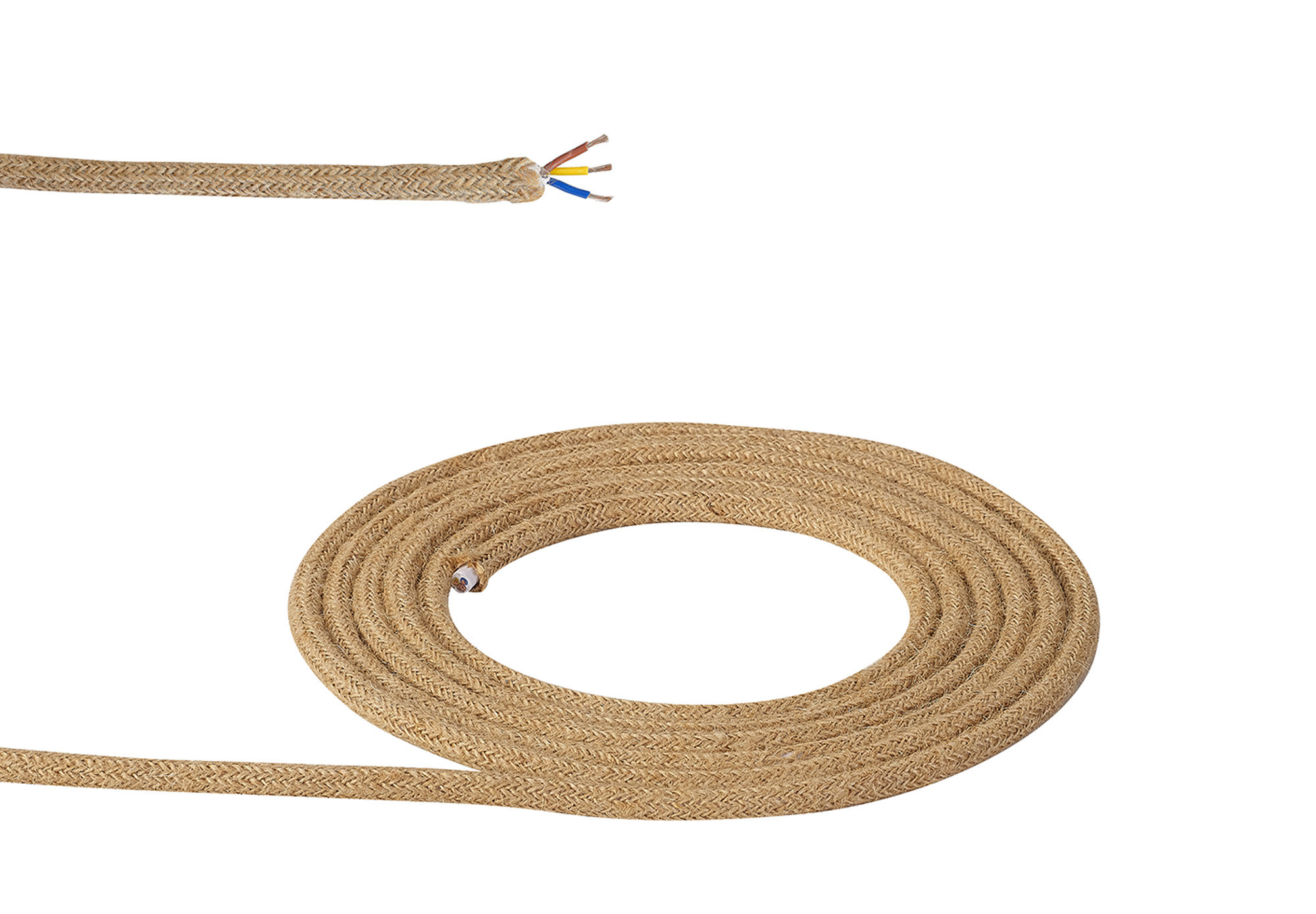 D0821  Cavo 1m Jute Brown Braided 3 Core 0.75mm Cable